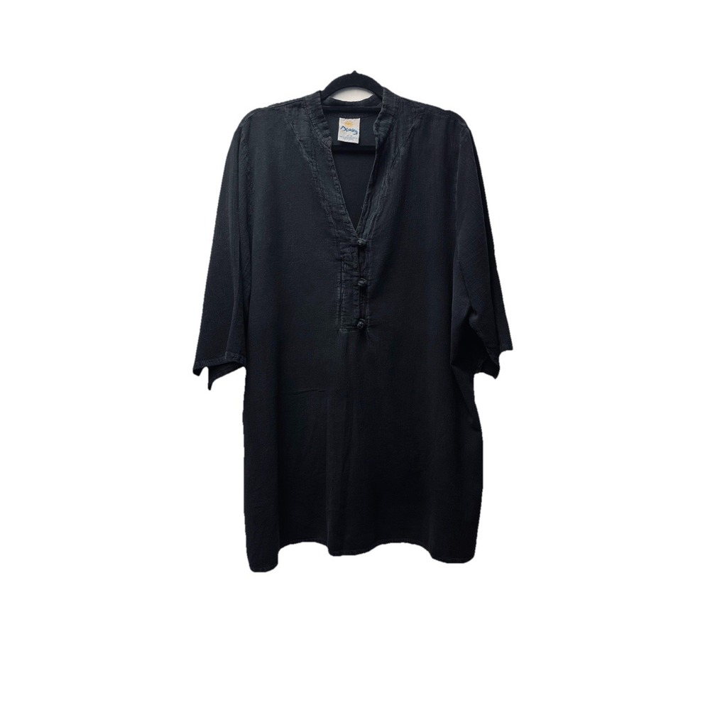 Dunes 1X Black Tunic Blouse Lagenlook Gauzey Cotton Beach Boho Goth Resort Flowy